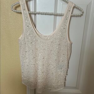 Zara Ivory Beaded Sleeveless Tank Top